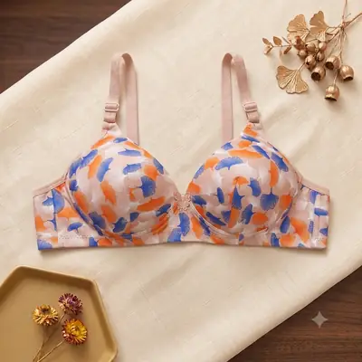 Women's Ginkgo Leaf Print Wire-Free Bra, Soft Molded Padded T-Shirt Bra