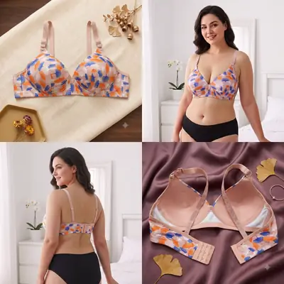 Women's Ginkgo Leaf Print Wire-Free Bra, Soft Molded Padded T-Shirt Bra thumbnail 3