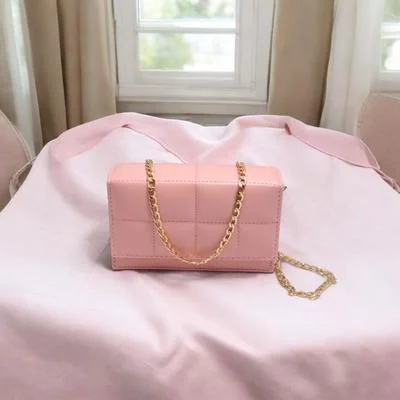Pink Crossbody Bag with Gold Chain Strap for Girls