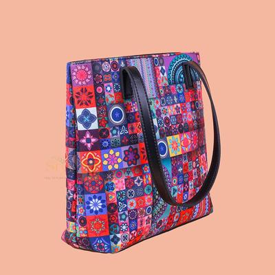 Handcrafted PU Leather Shoulder Bag with Floral Patchwork Design