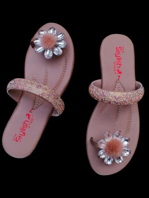 Pink Satin Floral Sandals Women Semi Formal thumbnail 2