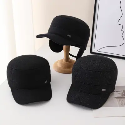 Winter Men's Black Baseball Cap Cold Proof Ear Protection