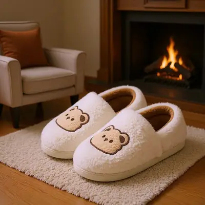 Green Cotton Plush Slippers for Women Winter 2025
