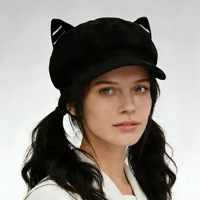 Japanese Cat Ear Woolen Beret for Women Spring Autumn