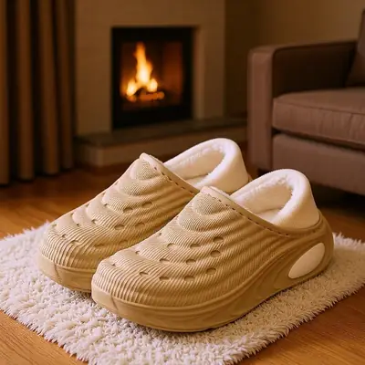 Men's Winter Indoor Slippers Black Warm Large Size