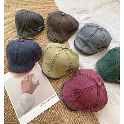 Washed Denim Japanese Face-Slimming Cap for Women