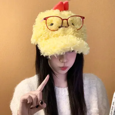 Cute Cartoon Chick Plush Cap for Women Autumn Winter