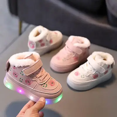 2025 Winter Light-Up Baby Sneakers White Pink 1-6Yrs