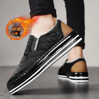 Silver Velvet Slip-On Loafers for Men Winter Warm