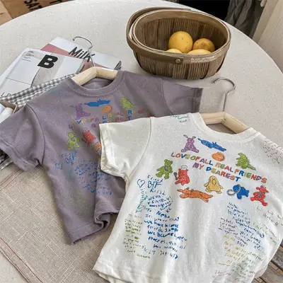 Girls Printed Short Sleeve T-Shirt 2026 Summer Korean Style
