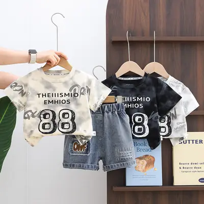 Boys 2-Piece Summer T-Shirt & Shorts Set Denim Shorts