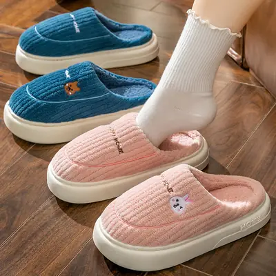 Women Winter Furry Slippers Blue Pink Warm Indoor