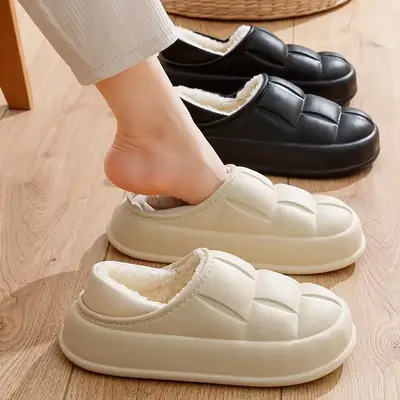 Women's White Cotton Warm Slippers Winter Indoor