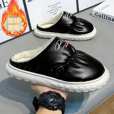 Waterproof Cotton Slippers Men's Winter Fashion New Indoor Velvet Thickeneded Cold-Proof and Warm Thick-Soled Non-Slip Wear-Resistant Cotton Shoes