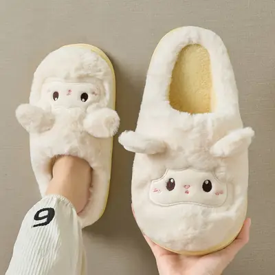 Cute Cartoon Wool Slippers for Women Winter Warm