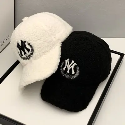 Men's White NY Logo Wool Cap with Hard Brim