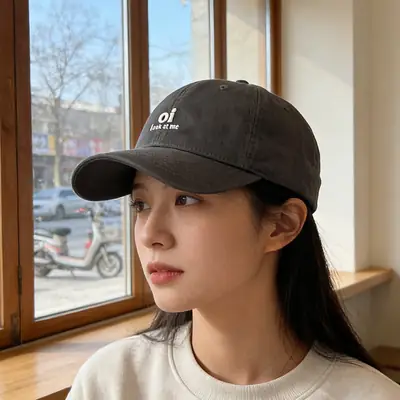 Women Embroidered Baseball Cap Gray Duckbill Sun Hat