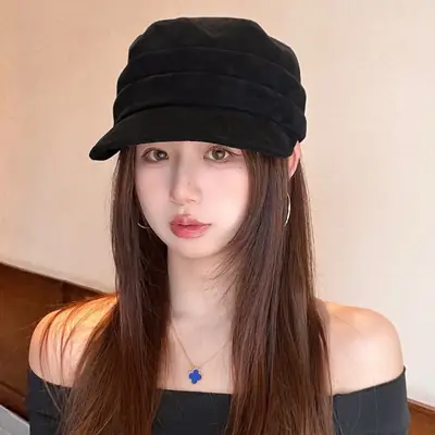 Women Equestrian Suede Baseball Cap Beige Flat Top