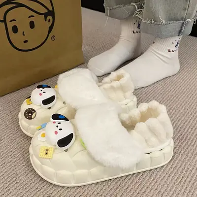 Removable Cotton Slippers for Winter Warmth, Versatile and Cute Platform Closed-Toe Half Slippers for Women, Suitable for Home and Outdoor Wear, Maternity Shoes
