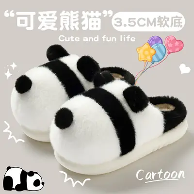 Panda Cotton Warm Slippers for Women Winter Indoor