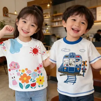 Kids Summer T-Shirt with Colorful Floral Print