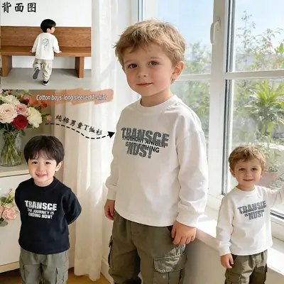 Kids Korean Style Long Sleeve T-Shirt Set Cotton 2025