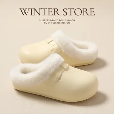 Waterproof Birkenstock Cotton Slippers for Women, Autumn and Winter Outdoor Wear, Soft-Soled Non-Slip Home Indoor Plush Warm Cotton Slippers for Men Wholesale