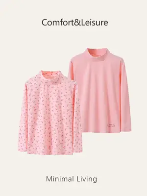 Girls Pure Cotton Half Turtleneck Shirt Two-Piece Set