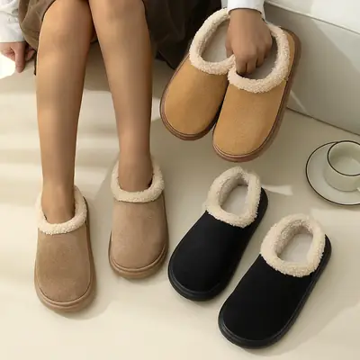 Women's Warm Cotton Slippers Black Brown Winter Indoor