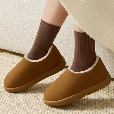 Fur-Lined 2025 New Snow Boots for Women, Autumn and Winter, Closed-Back Mules, Birkenstock-Style Shoes, Thickened and Warm for Home Use