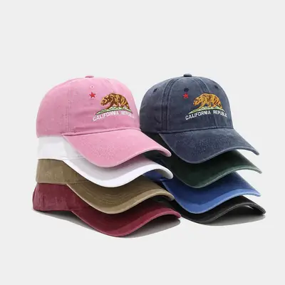 California Republic Bear Embroidered Baseball Cap for Women