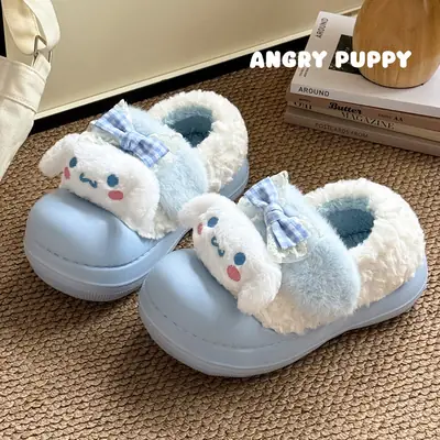 Sanrio Cotton Slippers for Women, Winter Cute Cartoon Thick-Soled Cotton Shoes, Non-Slip, Warm, Closed-Back Slippers, Autumn and Winter Wholesale