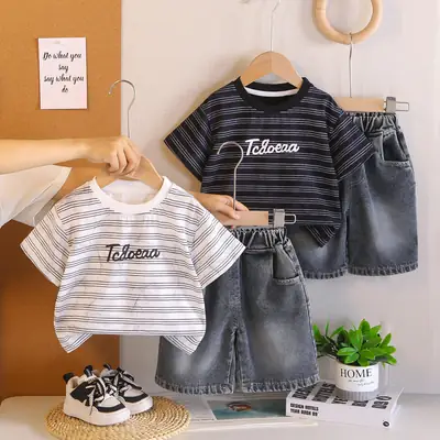 Striped Letter Baby Suit Boys Kids Summer T-Shirt 2026