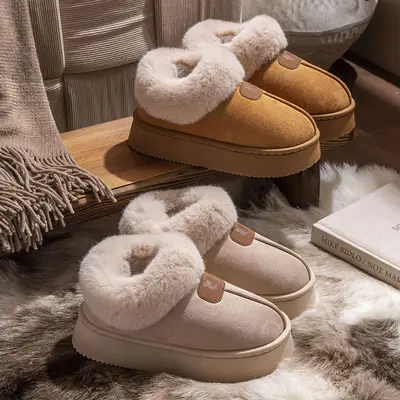 Women Warm Fluffy Slippers Winter Autumn Non-Slip Thick Sole