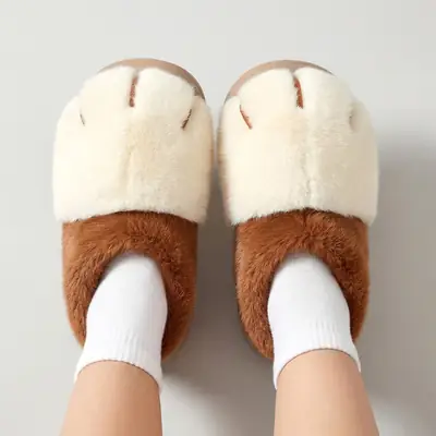Thick-Soled Cat Paw Cotton Slippers for Women and Couples, Winter Indoor Home Slippers, Mid-Tube Plush Slippers for Outdoor Wear in Autumn and Winter for Men