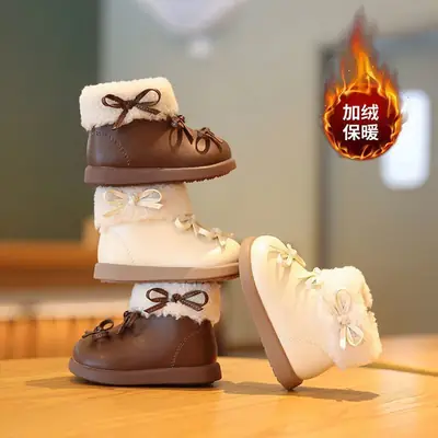 Baby Girl Winter Shoes Princess Baby Fleece-Lined Thickeneded Cotton Shoes Baby Toddler Shoes Soft Sole Girls Shoes Kidsren's Snow Boots