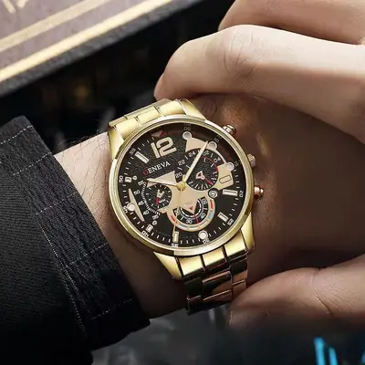 Cross-Border Hot-Selling Men's Steel Band Watch with Calendar, Quartz Watch, Sports Luminous Hands, Men's Wristwatch Wholesale