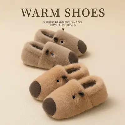 Cartoon Cute Cotton Slippers for Women Autumn and Winter Warm Plush Indoor Home Soft Bottom Non-Slip Couple Cotton Slippers for Men Wholesale