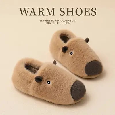 Women Winter Kapibala Cotton Slippers Brown