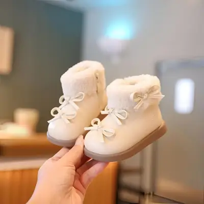 Baby Girl Winter Shoes Princess Baby Fleece-Lined Thickened Cotton Shoes Baby Toddler Shoes Soft Sole Girls' Shoes Children's Shoes