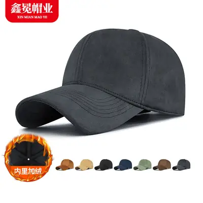 Men Velvet Baseball Cap Navy Blue Winter Warm