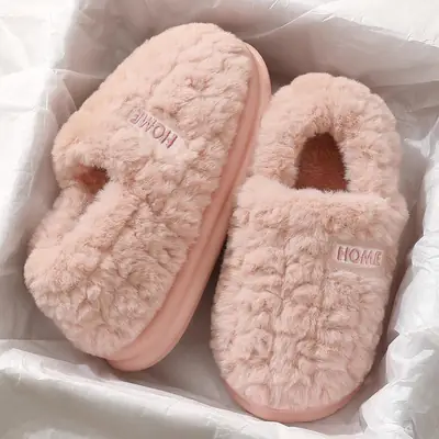 Women's Cotton Winter Slippers with Heel & Warm Fleece