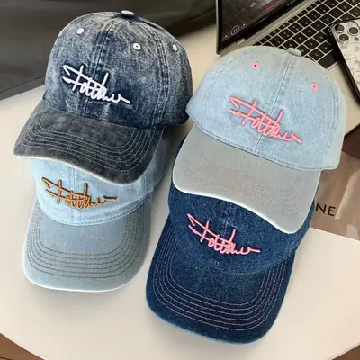 Vintage Denim Duckbill Cap for Women Summer Wide Bristle Sun Hat
