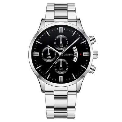 Popular Foreign Trade Men's Watches in Stock, Calendar Steel Band Quartz Watches, Fake Three-Eye Business Men's Watches Wholesale