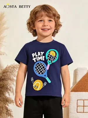 Kids Playtime Tennis T-Shirt Navy Cotton Summer Wear