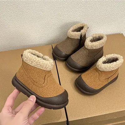 Winter Baby Girl Snow Boots Kidsren's Versatile Fleece-Lined Girls' Thick Cotton Shoes Baby Toddler Shoes Boys' Non-Slip Shoes