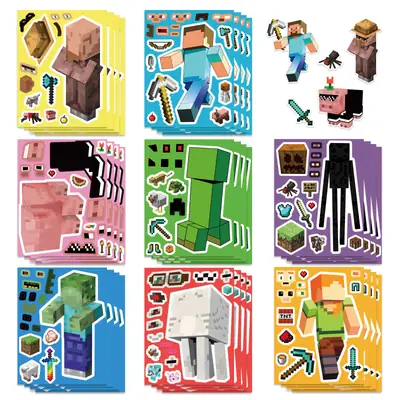 8 Pixel World Make a Face Puzzle Stickers for Kidsren, Educational Early Education DIY Party Decoration Waterproof Stickers