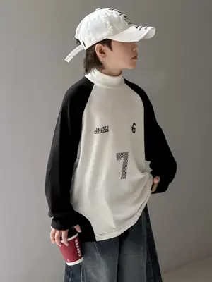 Boys Fleece Lined Base Layer Shirt White Black 7