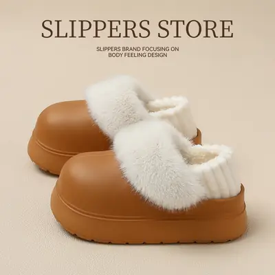 Women's Winter Plush Slipper Cream Non-Slip