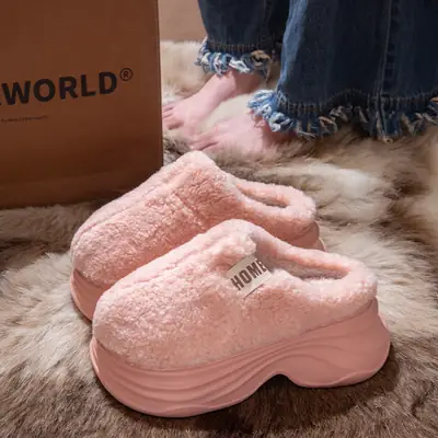 Winter Cotton Slippers Women Thick Soft Warm Furry